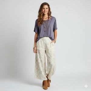 Noelle Viskose Boho bestickt Top lila Kurzarm Tunika Bluse L/XL - Bild 1 von 10