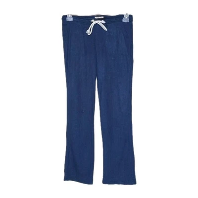 Pantalones pequeños Ashley para mujer de lino azul pierna ancha S tirar con cordón estilo libre Foto 1 de 4