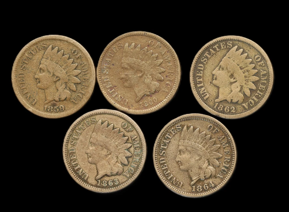 1859, 1860, 1860,  1862, 1863 & 1864  Indian Head Cents (5 Dates) - Image 1 of 2