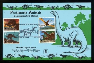 US FDC #2422-2425 2nd Day USPS Card 1989 NY Prehistoric Animal Dinosaurs HC - Image 1 of 2
