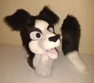 BorderCollie Dog Fursuit Partial Animal Costume Mascot Head And Tail! - Picture 1 of 17