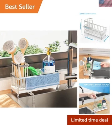 304 Stainless Steel Kitchen Sink Organizer with Towel Rack for Efficient Storage - Image 1 of 4