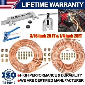 Kit de reparación de línea de freno 3/16 + 1/4 25 pies herramienta de quema de tubería de cobre 44 accesorios tuercas - Imagen 1 de 23