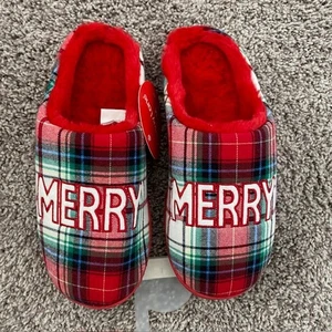 Weihnachten Hausschuhe kariert Fleece gefüttert Slipper Damen 8/9 Holiday Lane Neu mit Etikett - Bild 1 von 16