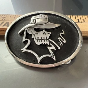 1998 ALCHIMIA Cowboy Pirata Cintura Fibbia Argento Teschio PELTRO MASSICCIO - Foto 1 di 16