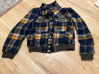 Chaqueta de franela a cuadros Cato amarilla/marrón/azul estilo campestre con bolsillos talla M Foto 1 de 4