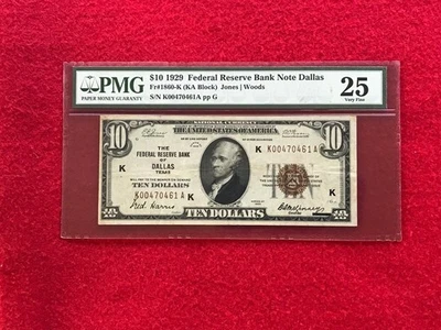FR-1860K KEY 1929 Series $10 Dallas Federal Reserve Bank Note *PMG 25 Very Fine* - Image 1 of 2