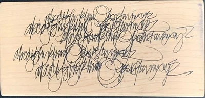 Un sello en la mano fondo alfabeto cursivo sello de goma Foto 1 de 3