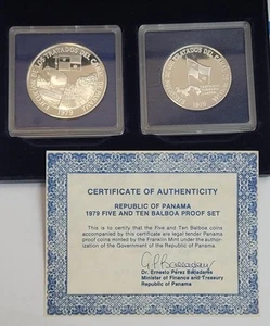 Panama Canal Treaty 1979 Panama 5 and 10 Balboas Ag Proof set - Picture 1 of 3
