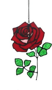 Tiffany Stil Rose Buntglas Blume Sonnenfänger Fensterscheiben Ornament - Bild 1 von 6