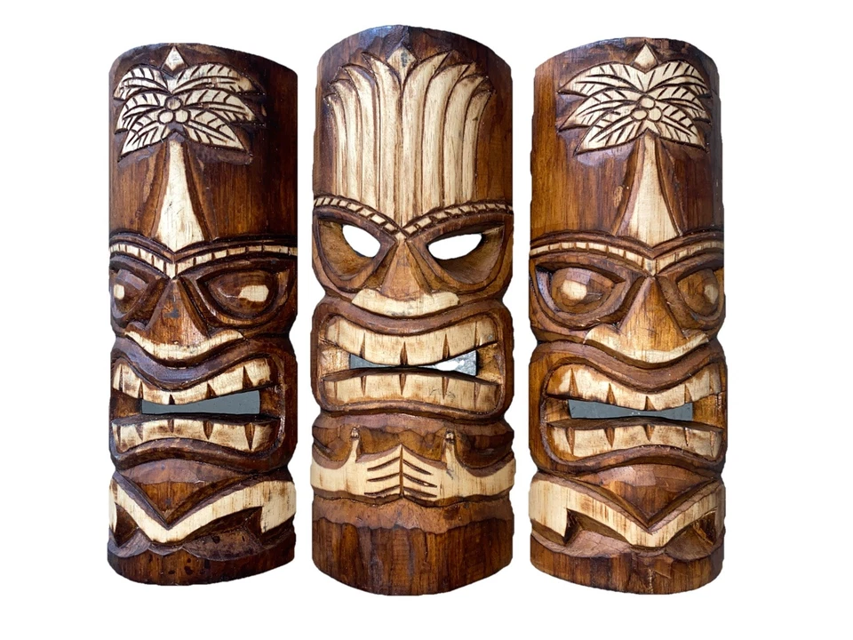 SET OF 3 12" TIKI MASK HAWAIIAN WALL ART ISLAND HOME DECOR BAR TROPICAL - Image 1 of 1