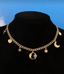 Vergoldete Edelstahl Mond & Himmlischer Anhänger Halskette - Bild 1 von 3