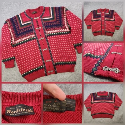 Suéter Vintage Nordstrikk Adulto XL Rojo Lana Nórdica Tejido Cárdigan Cierre Años 90 Foto 1 de 4