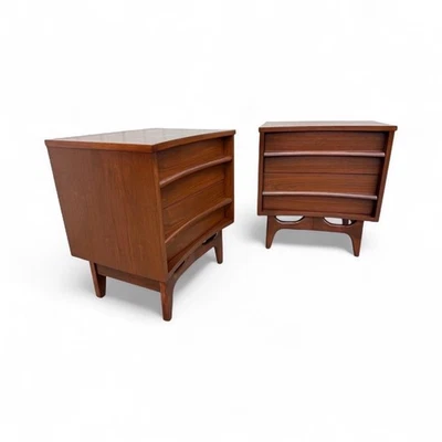 Mid-Century Modern Young Manufacturing Walnut Curved Nightstands - Set of 2 - Image 1 of 4
