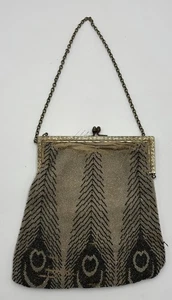 Vintage Beaded Evening Purse Art Deco Metal Frame Chain Bag Needs Repair AS IS - Picture 1 of 14
