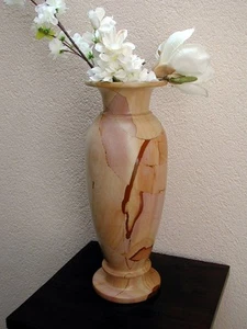 SteinVase Paesina Stein 4kg Handarbeit Ruinenmarmor Landschaftsmarmor beige 36cm - Bild 1 von 24