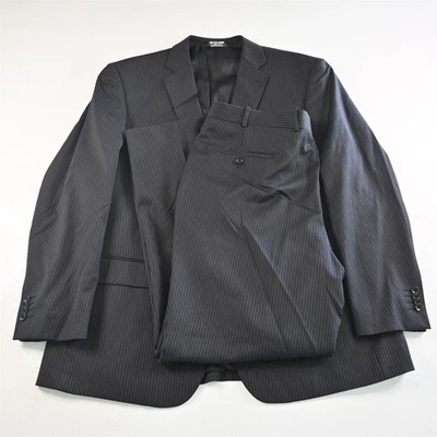 Pronto Moda 46R 38x32 Black Stripe Merino Barry Super 140s Jacket Pants Suit - Image 1 of 4
