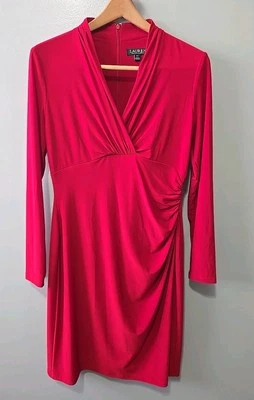 Lauren Ralph Lauren Petite 10P Dress Red  Long Sleeve Fully Lined Formal Career  - Image 1 of 4