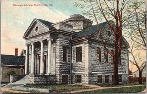 1908 MARTINSVILLE, Indiana Postcard "Carnegie Library" Building / Street View - Picture 1 of 2