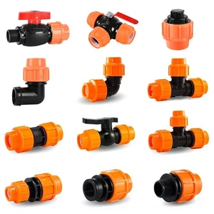 MDPE Compression Fitting Water Pipe Connector Coupling Tee Elbow 20-63mm Orange - Picture 1 of 31