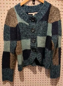 David Brooks Wool Silk Blend Cardigan Sweater Colorblock Large  - Picture 1 of 5