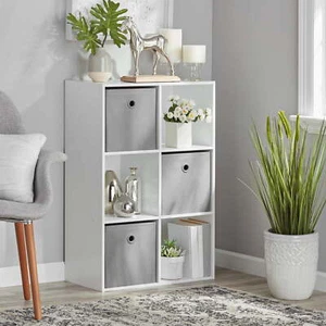 6-Cube Storage Organizer 3-Tier Bookcase Display Shelf for Home Office White US - Picture 1 of 6