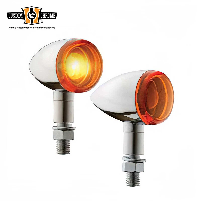Chrome Turn Signal Mini Bullet Marker Lights Amber Lens 12V Pair Fit For Harley - Image 1 of 1