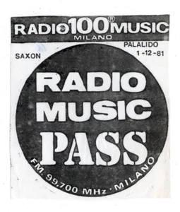 PASS  SAXON  RADIO  100  MUSIC    MILANO  PALALIDO    1-12-1981 - Imagen 1 de 2