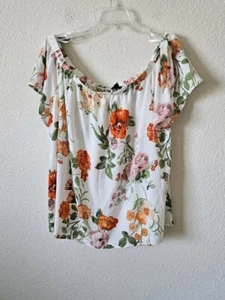 AUW WHITE FLORAL SHORT SLEEVE OFF SHOULDER BLOUSE…WOMENS SIZE XL - Picture 1 of 4