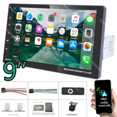 Single 1Din 9" Car Radio Stereo Apple CarPlay BT Flip Out MP5 Player Unit+Camera - Image 1 of 4