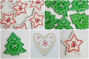 WOODEN LARGE CHRISTMAS SCANDI BUTTONS / EMBELLISHMENTS - TREE, HEART, STAR, XMAS - Picture 1 of 11