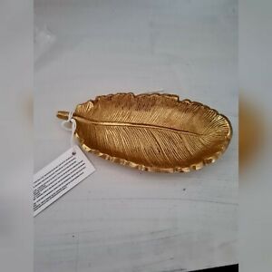 Luxe Gold Feather Decorative Trinket Dish 12cm|Gold Home Decor | Stocking Filler