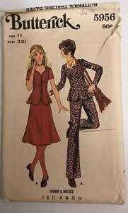 Butterick 5956 Vintage 70s Sewing Pattern Fitted Blouse Jacket Flared Pants Siz - Bild 1 von 8