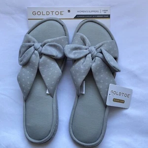 Neu Goldtoe Damen Hausschuhe Größe 9 L hervorragender Komfort mit Memory Foam graue Schleife - Bild 1 von 5