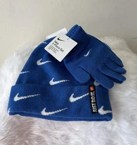 Nike Jordan Unisex Soft Stretch Beanie/Gloves 2 Piece boys/youth Blue Size 8-20 - Picture 1 of 7