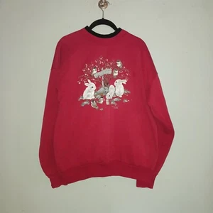 Felpa della nonna Morning Sun vintage rossa con coniglietti e uccellini - Foto 1 di 4