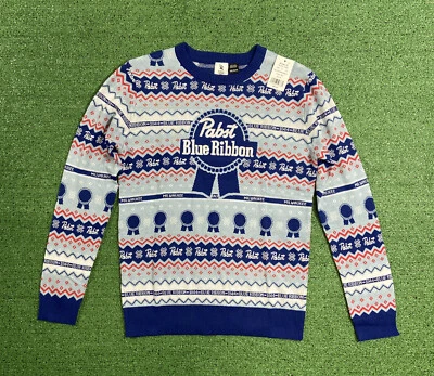 Pabst Sweater Men's Medium Ugly Christmas Blue Ribbon Beer Milwaukee Cotton - Image 1 of 4