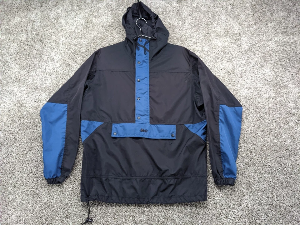 Chaqueta cortavientos vintage REI para hombre de nailon anorak lluvia 1/2 cremallera pequeña de gran tamaño Foto 1 de 4