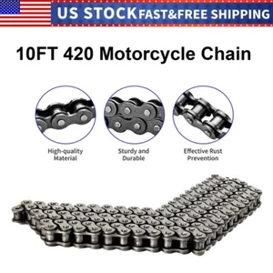 420 Motorcycle Chain 10 ft Steel Chains for Mini Bikes, Motorcycles, Go-Karts - Picture 1 of 8
