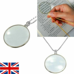 Silver Chain Magnifier Round Reading Magnifying Glass Lens Pendant Necklace Gift - Picture 1 of 10