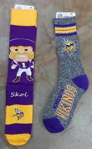 2 Pack NFL Minnesota Vikings Socks Gift Skor Mascot Large Marbled Deuce Purple