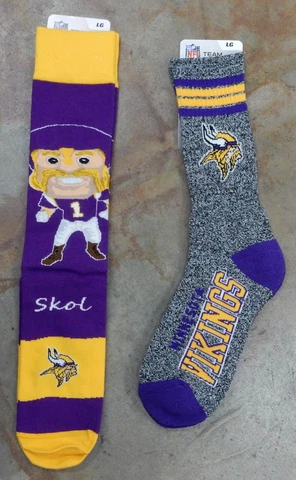 2 Pack NFL Minnesota Vikings Socks Gift Skor Mascot Large Marbled Deuce Purple Cover