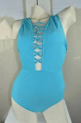 Traje de baño Nicole Miller azul turquesa entrecruzado de una pieza talla 8 nuevo sin etiquetas Foto 1 de 4