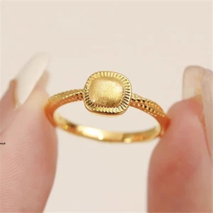Pure 999 24K Yellow Gold Band Women Lucky Square Ring 1-1.2g Us Size:4-9 - Picture 1 of 4