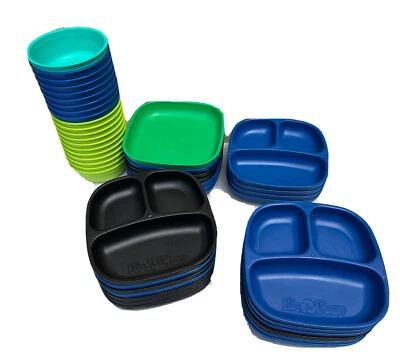 Pratos reciclados RePlay crianças aprovadas pela FDA tigelas planas divididas LOTE DE 44 - Imagem 1 de 4
