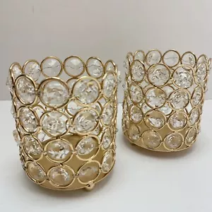 Set di 2 Portacandele Tono Oro Metallo Cablati Finti Cristalli Glam 3 1/2"" Ta - Foto 1 di 19