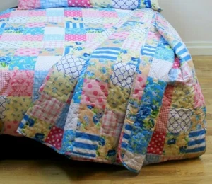 Juego de fundas de almohada acolchadas azul rosa rosa con patchwork - Imagen 1 de 1