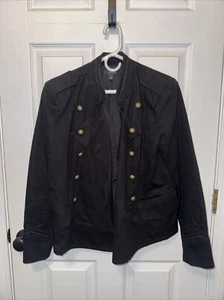 Ana Jean Jacket Women L Black Military Style Double Breasted Lined Denim Casual - Picture 1 of 5