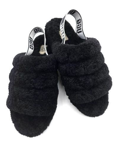 Sandali ciabatte UGG neri Fluff Yeah con cinturino posteriore TAGLIA USA 11