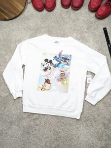 Disney Pixar Mickey Mouse Toy Story Lilo Sweatshirt Womens XL White Crew Sweater - Picture 1 of 10